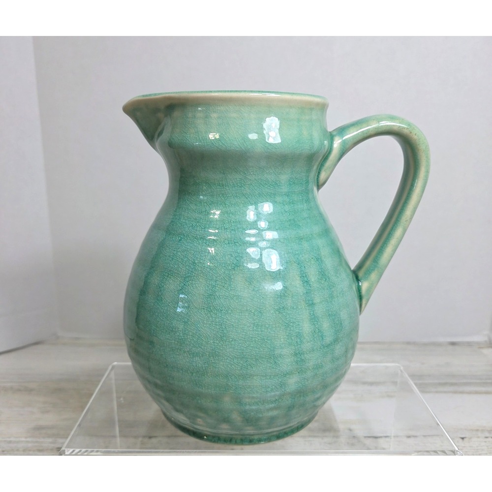 JARS France Tourron Jade Green Crackle Glaze Stoneware Ceramic Pitcher Jug 56oz